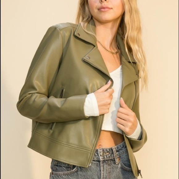 HYFVE Jackets & Blazers - Faux Leather Biker Jacket. Size: Large Color: Olive